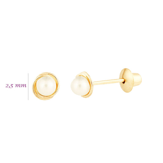Brinco Rococó Pérola 2,5mm Ouro18K