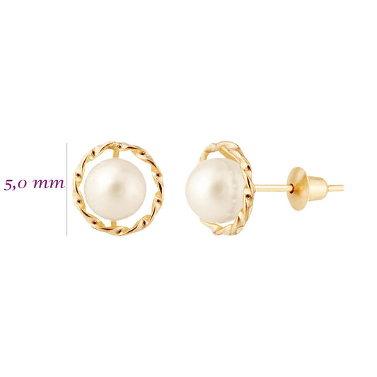 Brinco Rococó Torcido Pérola 5mm Ouro18K