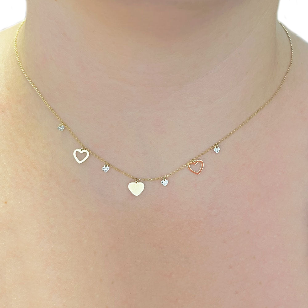 Gargantilha Corações Ouro 18K