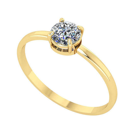 Anel Solitário Ouro Pedra Branca 18K