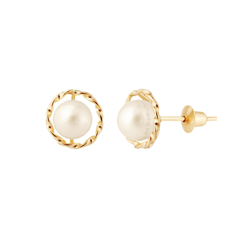 Brinco Rococó Torcido Pérola 5mm Ouro18K