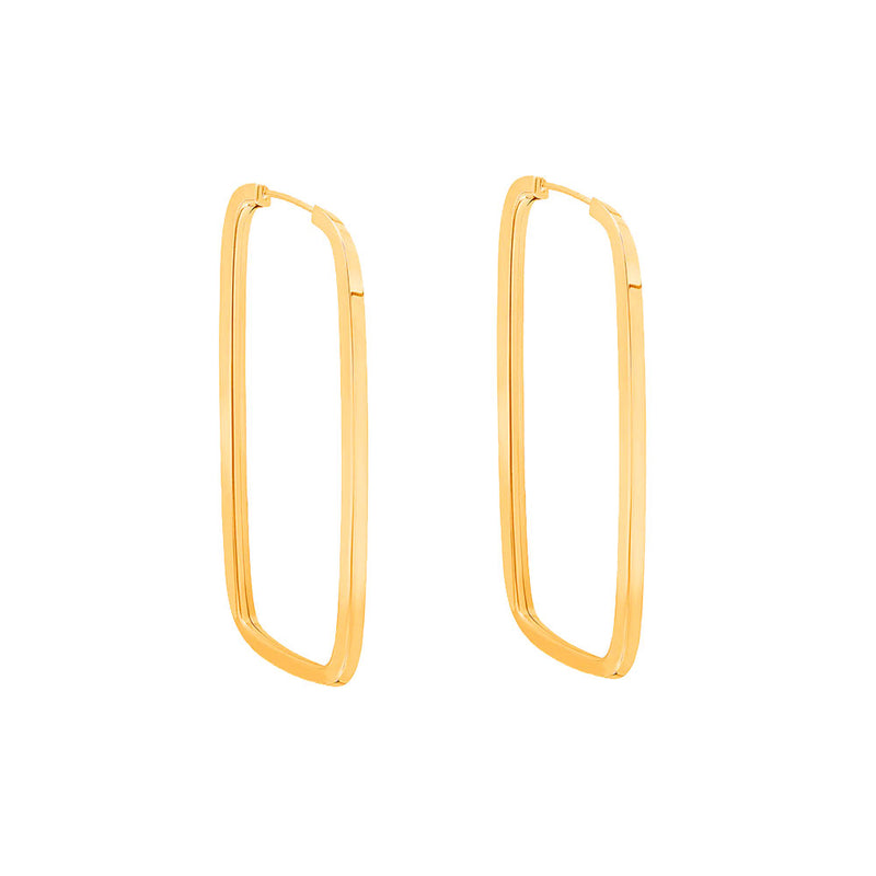 Brinco Argola Retangular 15mm Ouro 18K