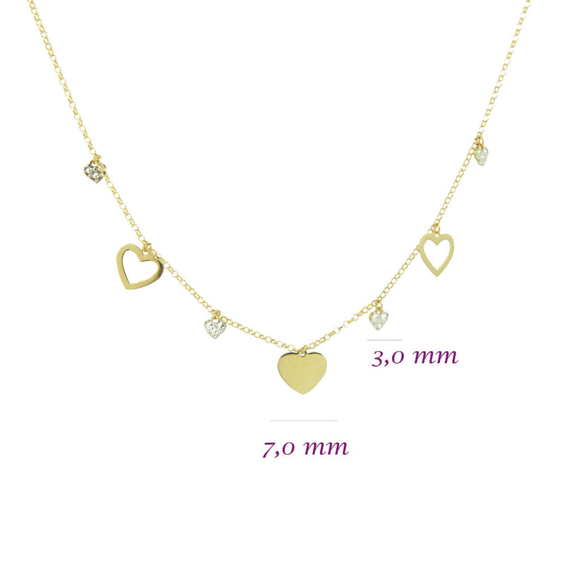 Gargantilha Corações Ouro 18K