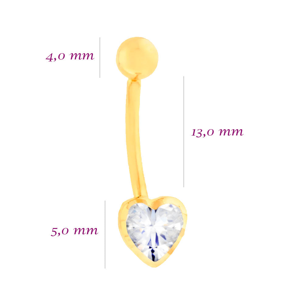 Piercing Coração Ouro 18K Umbigo