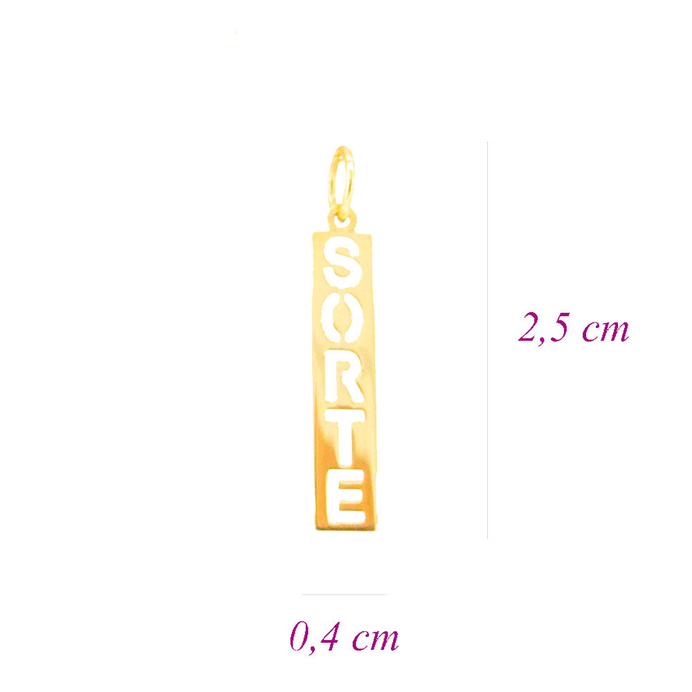 Pingente Plaquinha Sorte Ouro 18K