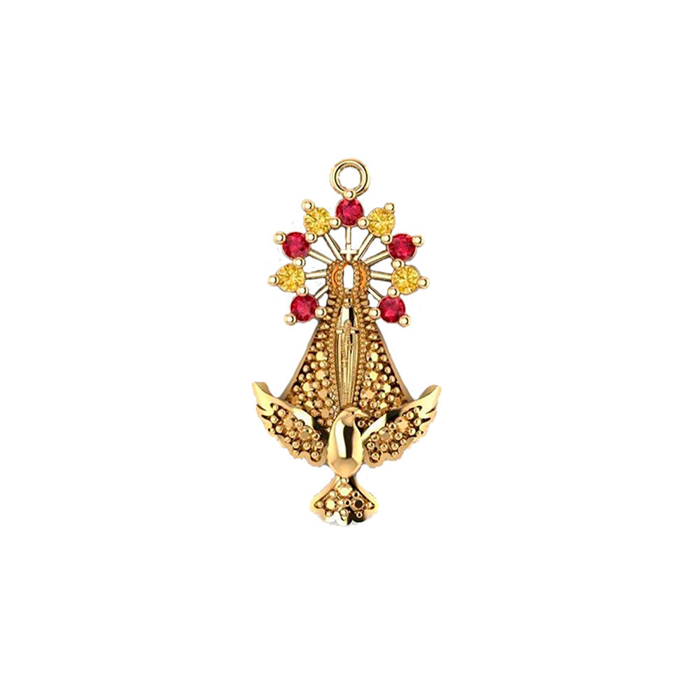 Pingente Nossa Senhora Aparecida com Divino Espírito Santo Ouro 18K