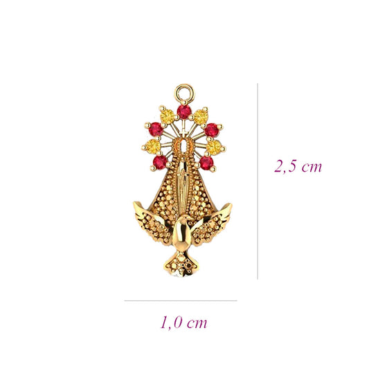 Pingente Nossa Senhora Aparecida com Divino Espírito Santo Ouro 18K