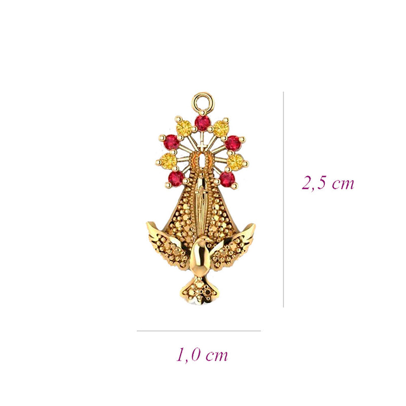 Pingente Nossa Senhora Aparecida com Divino Espírito Santo Ouro 18K